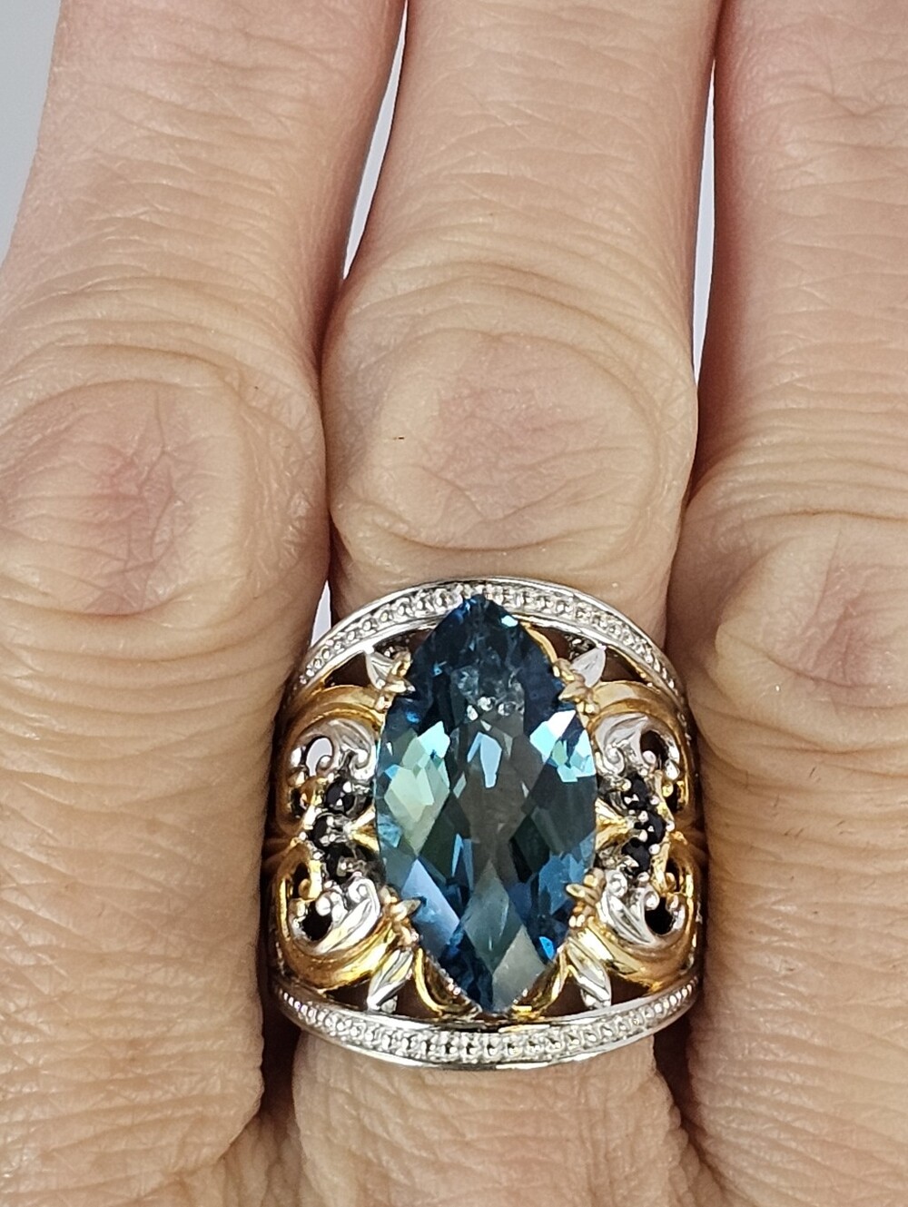 Rare London Blue Topaz & Blue Sapphire Ring Palladium Sterling Silver 18k Sz 7! - Picture 6 of 8